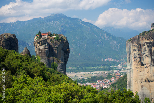 Meteora Monastery Greece on rocky mountain photo