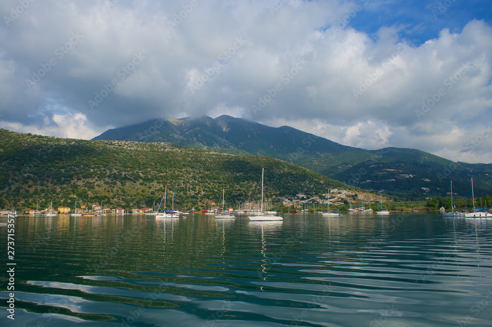 Greece Lefkada Lefkas Vlicho bay with sailboats