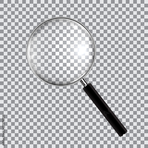 Magnifying glass realistic isolated on checkered background, vector illustration photo