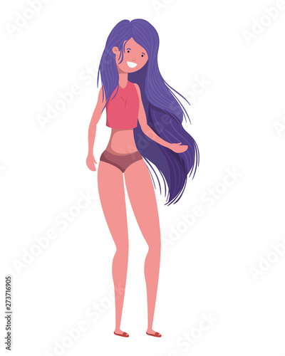 young woman with swimsuit on white background