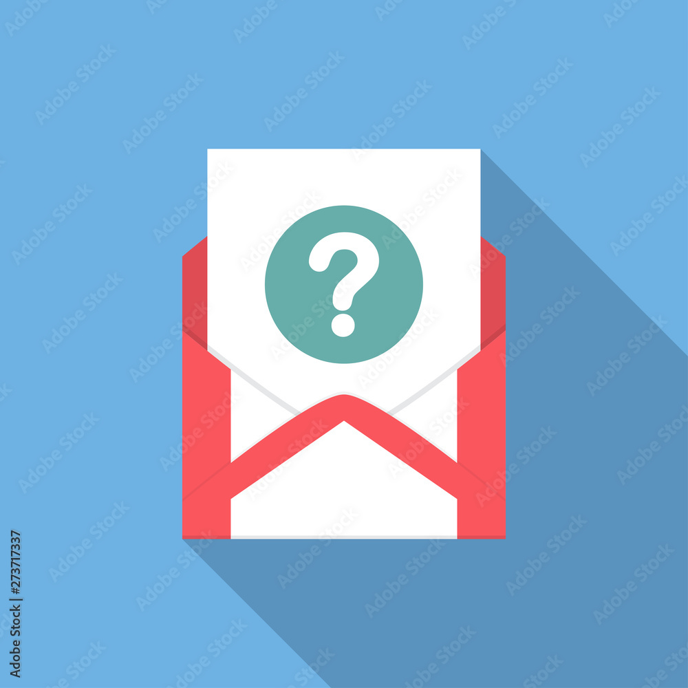 Envelope with document and round blue question mark icon. Vector illusrtation Envelope with document and round blue question mark icon. Vector illusrtation
