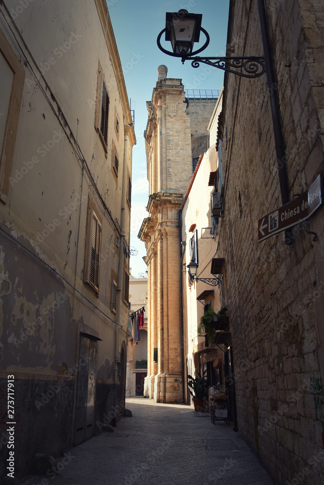 Typical picturesque narrow street in the Old Town of Bari, Puglia region, Southern Italy.