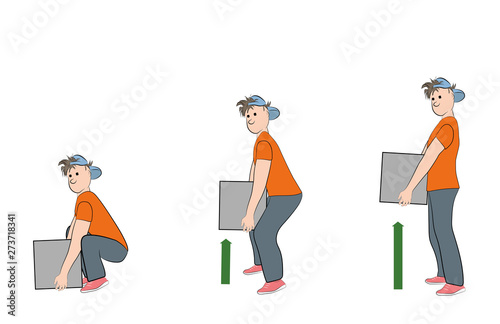 man lifts weight properly. vector illustration.