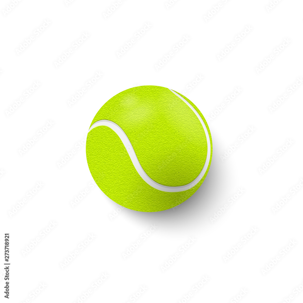 Tennis ball closeup isolated on white background. Top view. Realistic vector illustration.