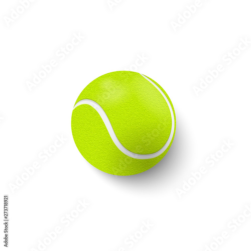 Tennis ball closeup isolated on white background. Top view. Realistic vector illustration.