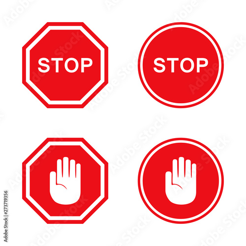 Set of stop signs in red. Vector illustration