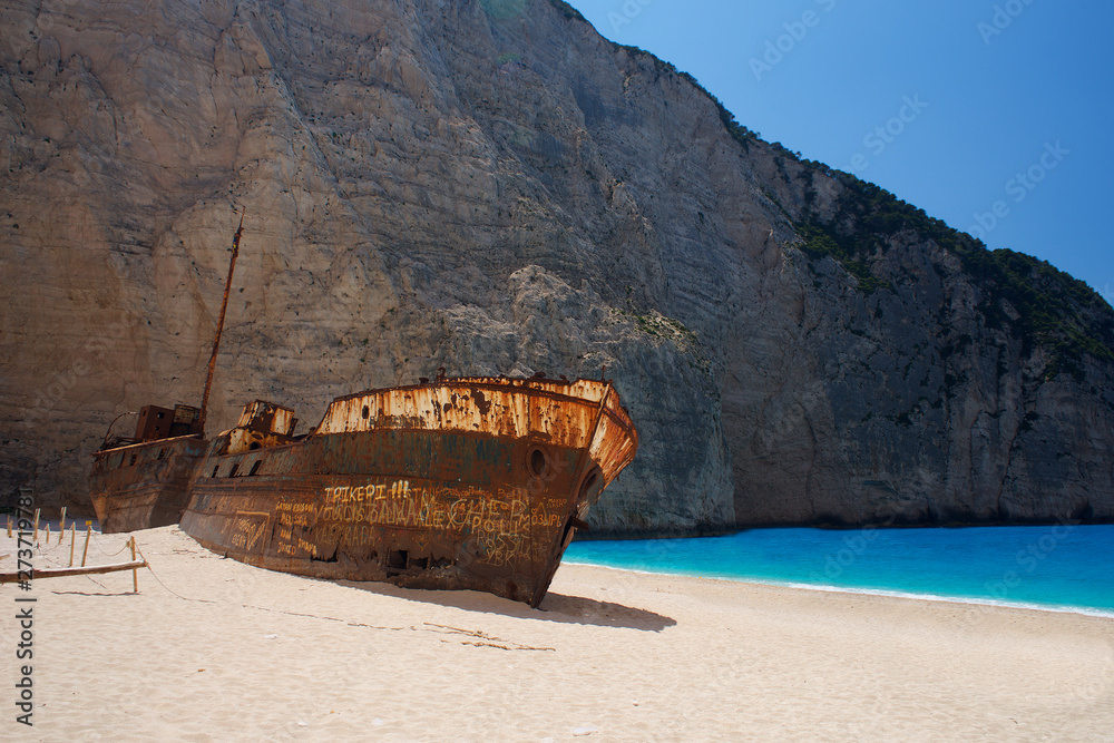 Shipwreck Beach Navagio on Zakynthos island in Greece Europe