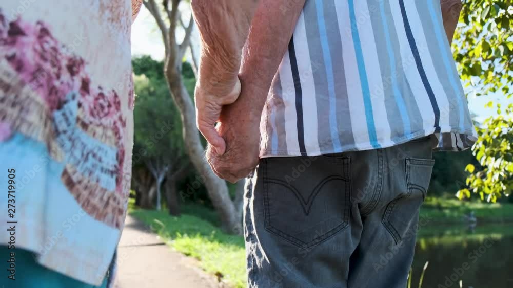 Loving senior couple walking in the park. Husband supporting senior wife outdoors. Grow old together. Health care. Loving senior couple walking in the park. Husband supporting senior wife outdoors. Grow old together. Health care.