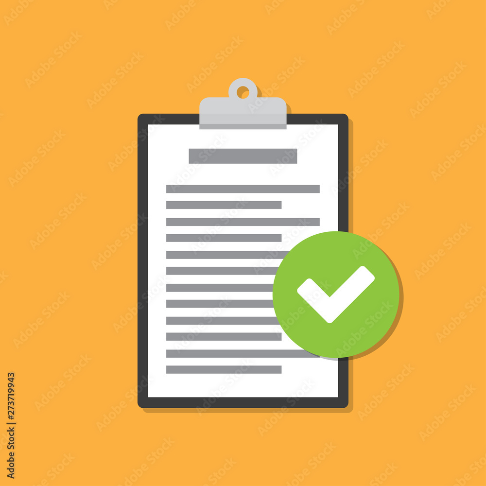 Clipboard with document and check icon in a flat design Clipboard with document and check icon in a flat design