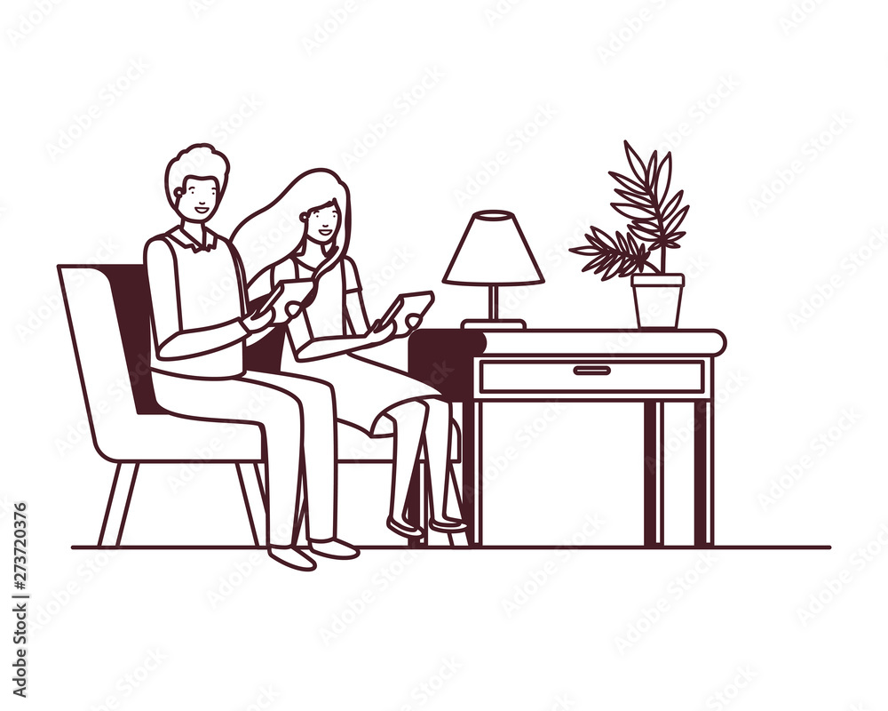 Fototapeta premium couple sitting in the work office avatar character