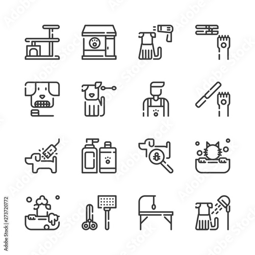 Pet grooming shop icon set.Vector illustration