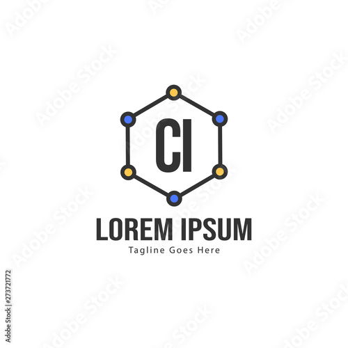 Initial CI logo template with modern frame. Minimalist CI letter logo vector illustration