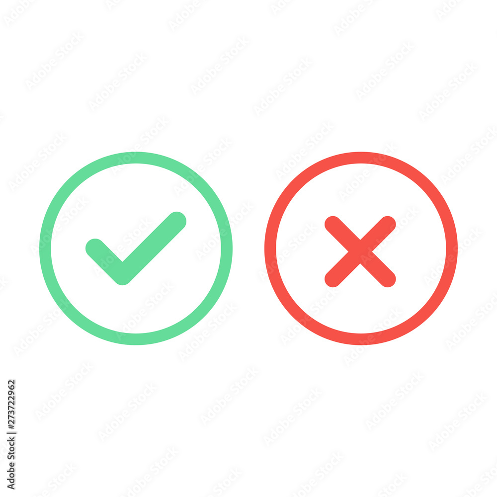 Check and cross in a flat design. Vector illustration Check and cross in a flat design. Vector illustration