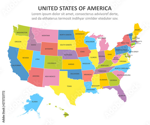 Obraz na plátně USA multicolored map with states. Vector illustration