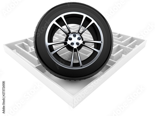 Obraz na płótnie Car wheel inside maze