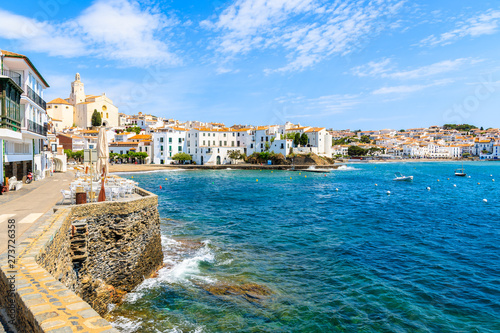 White houses and blue sea in Cadaques port, Costa Brava, Spain