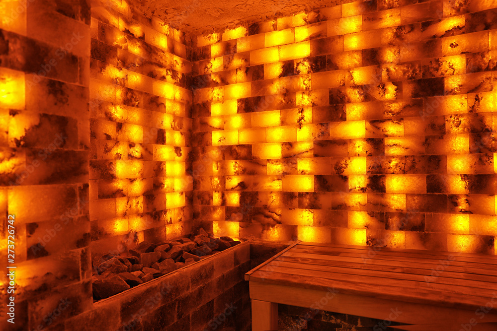 Interior of salt sauna in luxury spa center