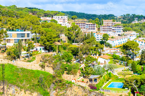 Villas on high cliff near sea in Tossa de Mar town, Costa Brava, Spain