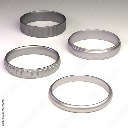 3D Illustration of 4 silver rings