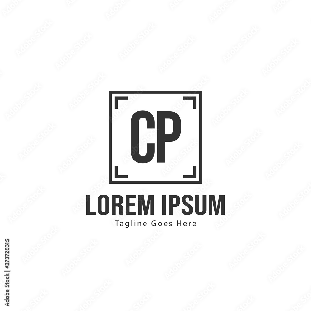 Initial CP logo template with modern frame. Minimalist CP letter logo vector illustration