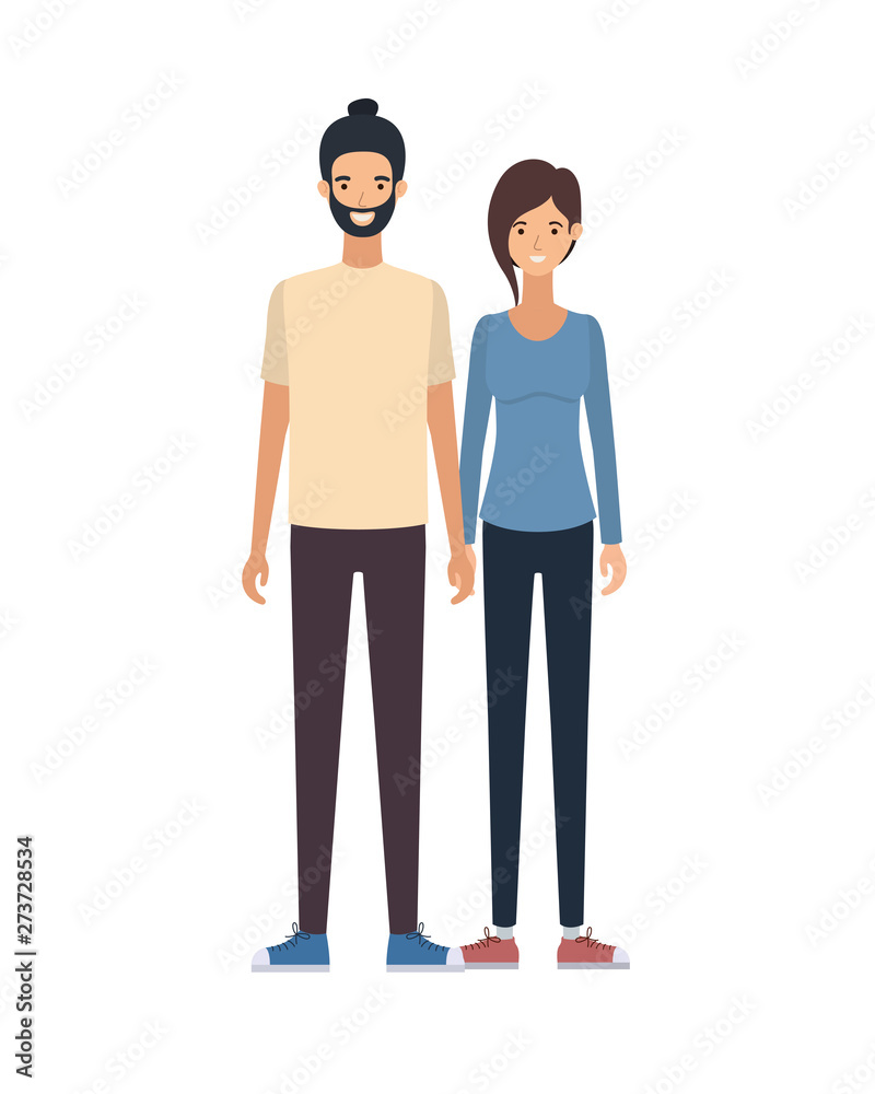 Fototapeta premium young couple in white background avatar character