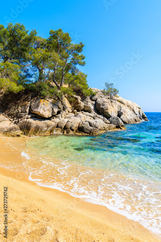 Fotobehang Idyllic sandy Cala Pi beach near Cap Roig, Costa Brava, Spain