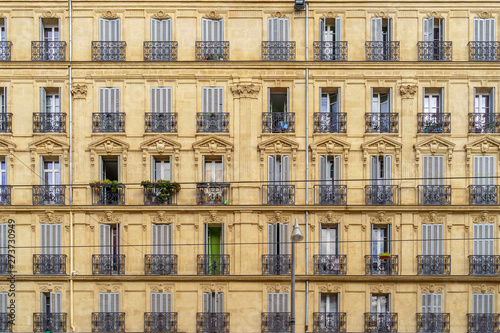 Traditional French Haussmann architecture and residential building in Marseille, France. © Sergey Bogomyako