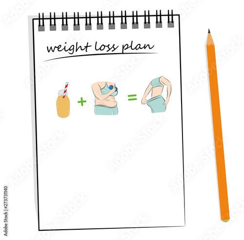 slimming plan written in a notebook. vector illustration.