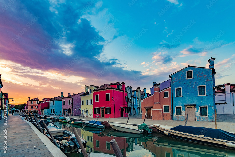 The colourful Burano in Italy at dawn