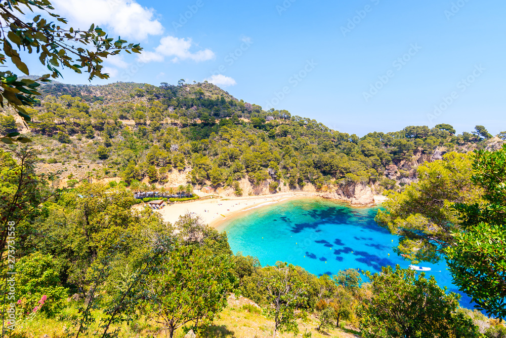 View of Cala Giverola, most beautiful beach on Costa Brava, Spain
