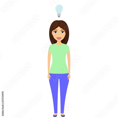 The girl has no new ideas yet but she is not discouraged and continues to go in front. Business. Vector illustration.