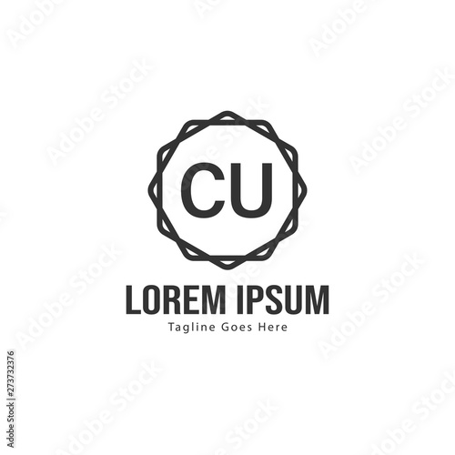 Initial CU logo template with modern frame. Minimalist CU letter logo vector illustration