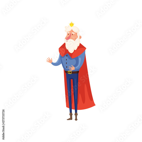 Old senior king with small gold crown and long red mantle