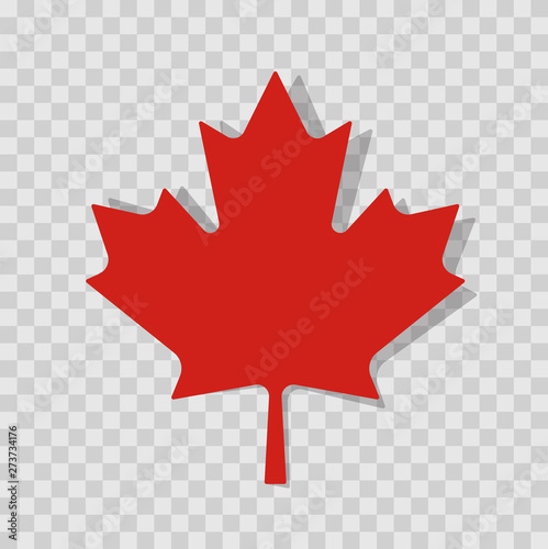 Canada leaf on transparent background with shadow. Vector