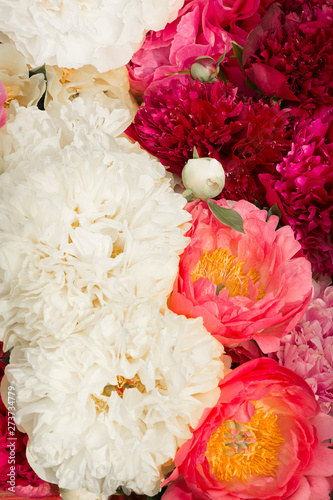Bouquet of pink peonies flowers close up