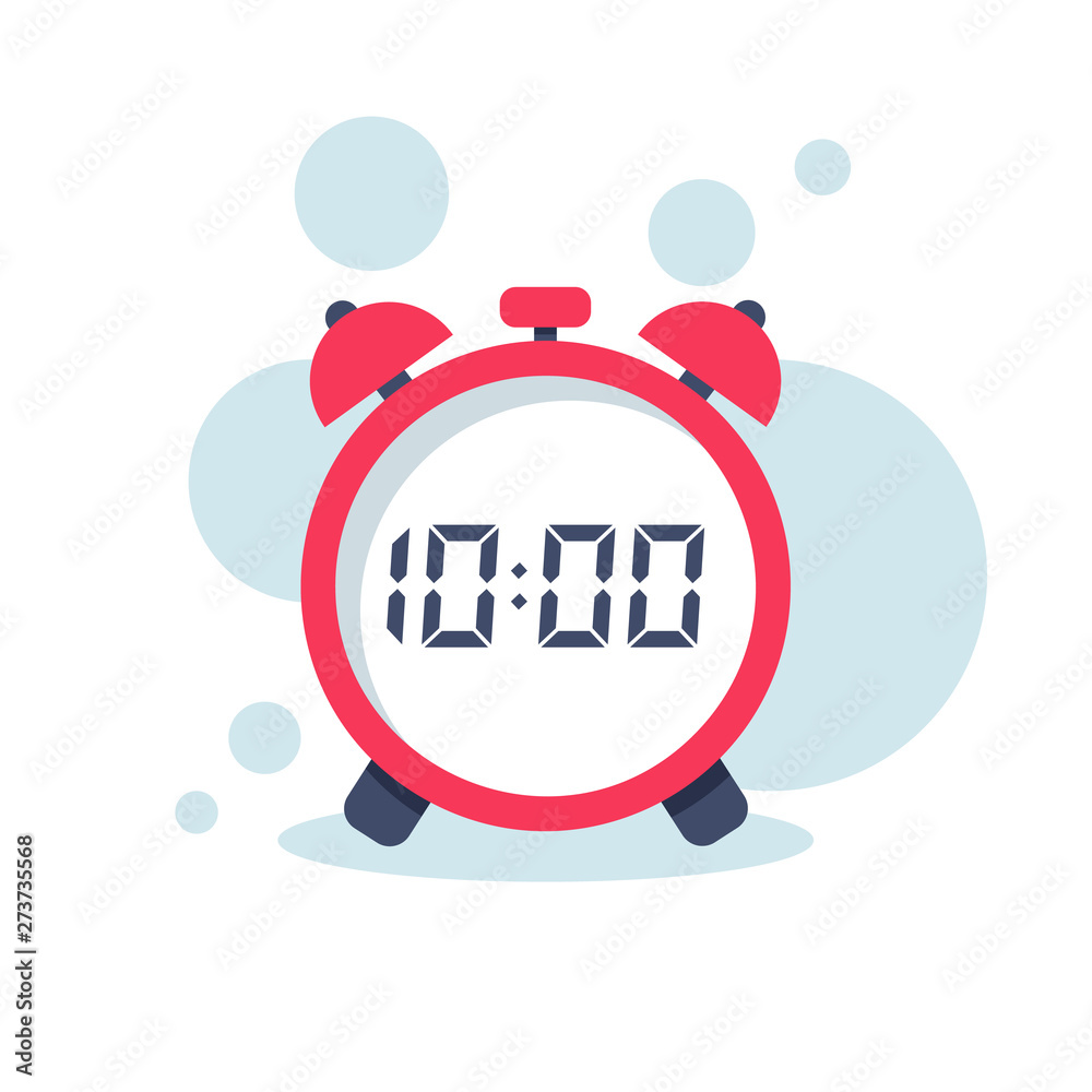 Clock flat icon. Digital watch. Vector illustration cartoon design.  Isolated on white background. Stopwatch deadline. Alarm clock. Stock Vector  | Adobe Stock