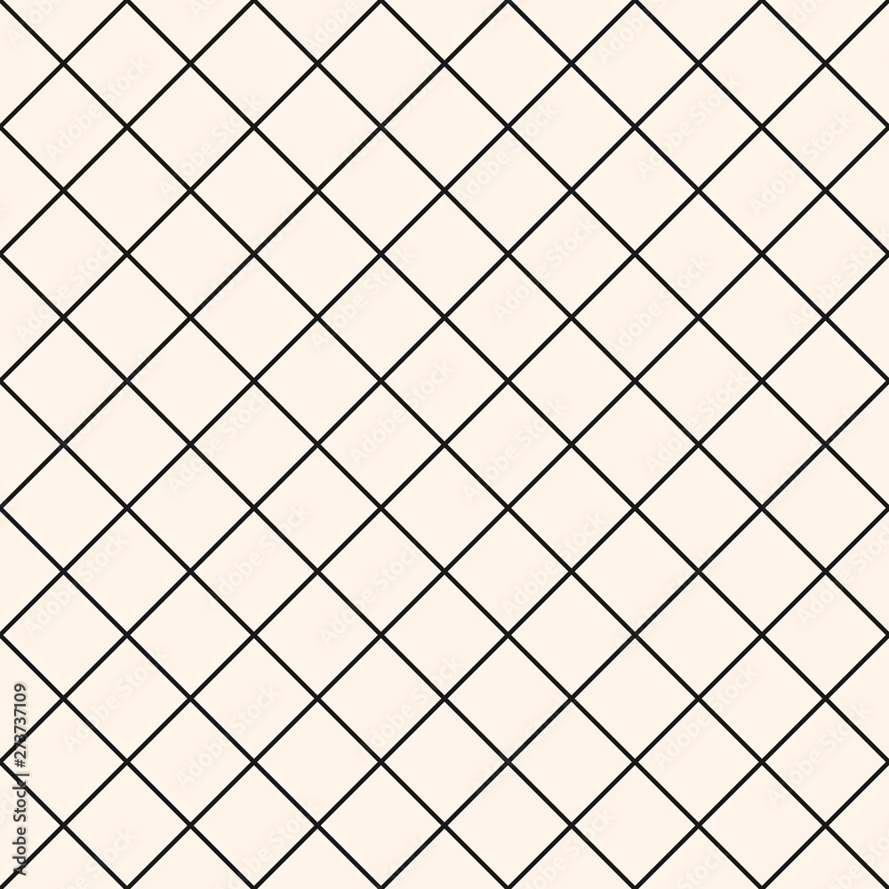 Square grid vector seamless pattern. Abstract geometric monochrome texture with thin diagonal cross lines, rhombuses, mesh, lattice, grill. Simple subtle checkered background. Modern repeat design Square grid vector seamless pattern. Abstract geometric monochrome texture with thin diagonal cross lines, rhombuses, mesh, lattice, grill. Simple subtle checkered background. Modern repeat design