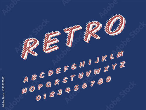 Retro font and alphabet. Stock vector illustration
