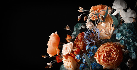 Beautiful bunch of colorful flowers on black background