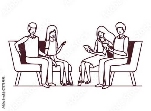 group of people with sitting in chairs on white background © grgroup