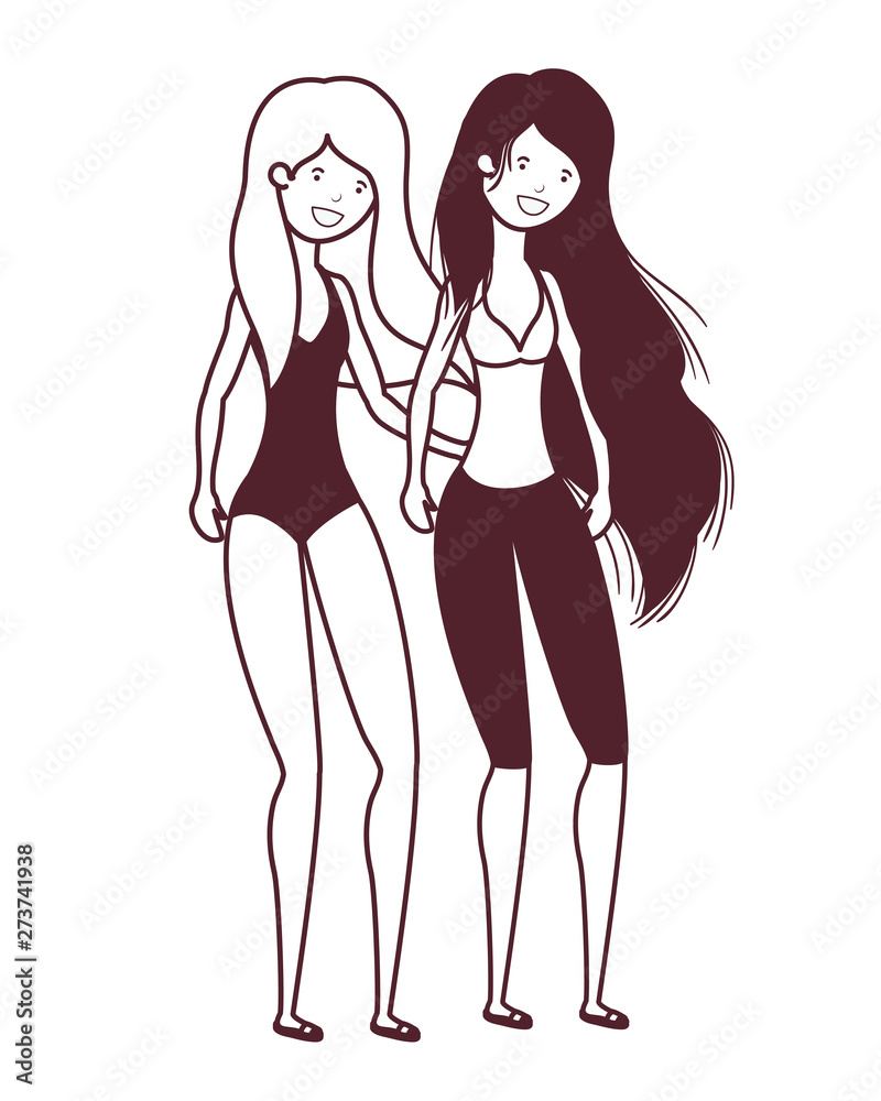 silhouette of women with swimsuit on white background