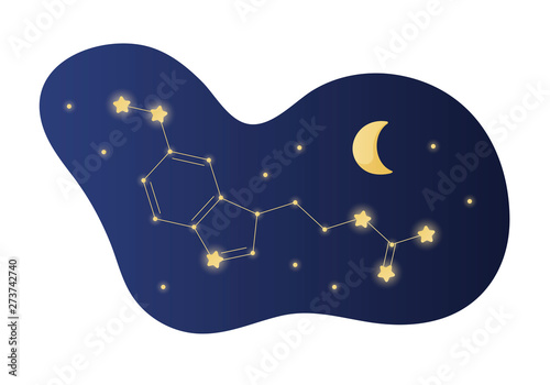 Vector modern melatonin treatment banner template. Blue gradient shape with night sky illustration formula like constellation isolated on white background. Concept of sleep disorder treatment. photo