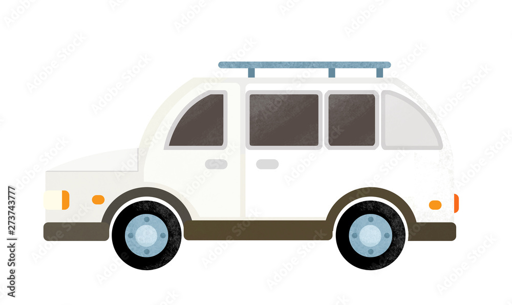 cartoon scene with everyday car on white background - illustration for children