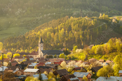 Beautiful spring view on small village Terchova at the sunset, Mala Fatra, Slovakia