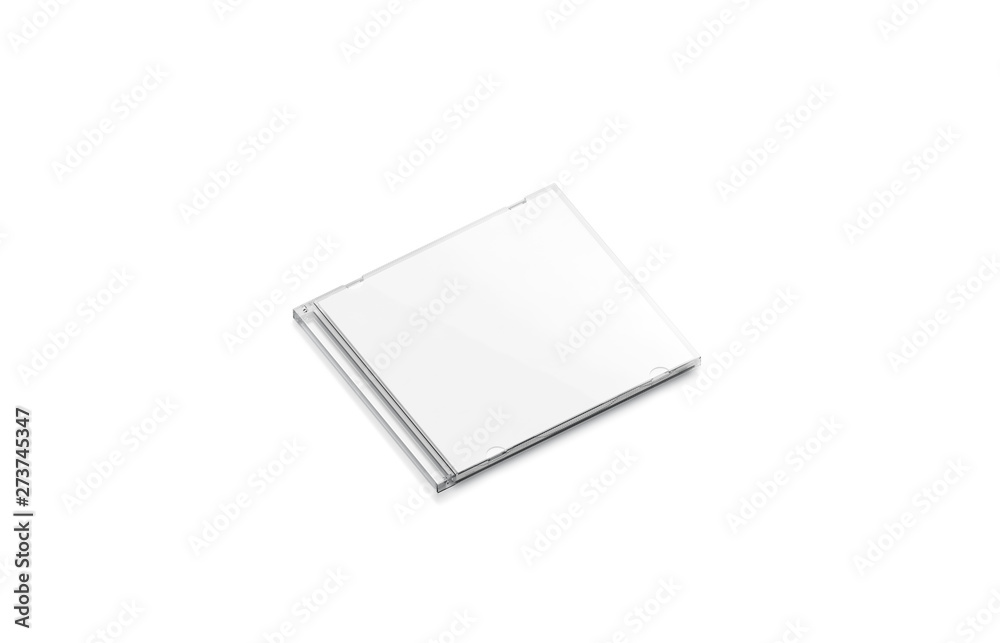 Blank white cd case mock up closed, side view, isolated, 3d rendering. Empty compact disk with movie mockup. Clear dvd case for digital multimedia or software template. - obrazy, fototapety, plakaty 