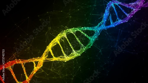 Abstract iridescent rainbow digital plexus DNA molecule structure research visuals biology biotechnology chemistry science Medicine cosmetics motion background medical dashboard colorful Seamless Loop photo