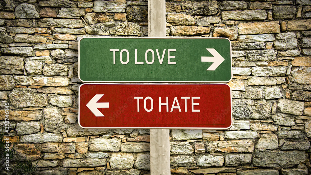 Street Sign TO LOVE versus TO HATE Street Sign TO LOVE versus TO HATE