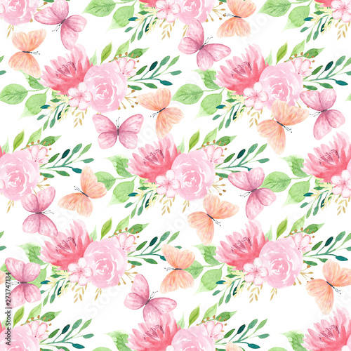 Flowers and colorful butterflies seamless pattern © tanialerro