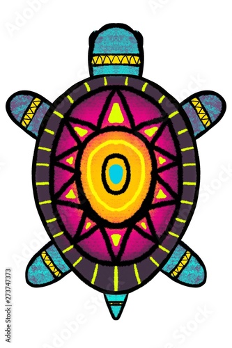 Color, stylized turtle with ornament - illustration