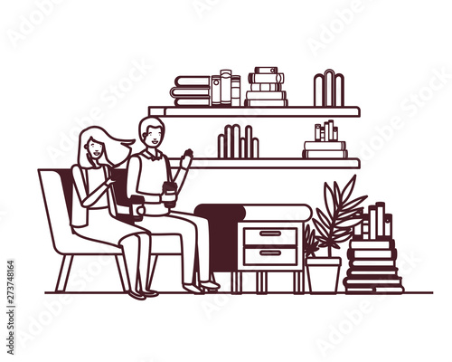 Fototapeta Naklejka Na Ścianę i Meble -  couple sitting in the work office avatar character